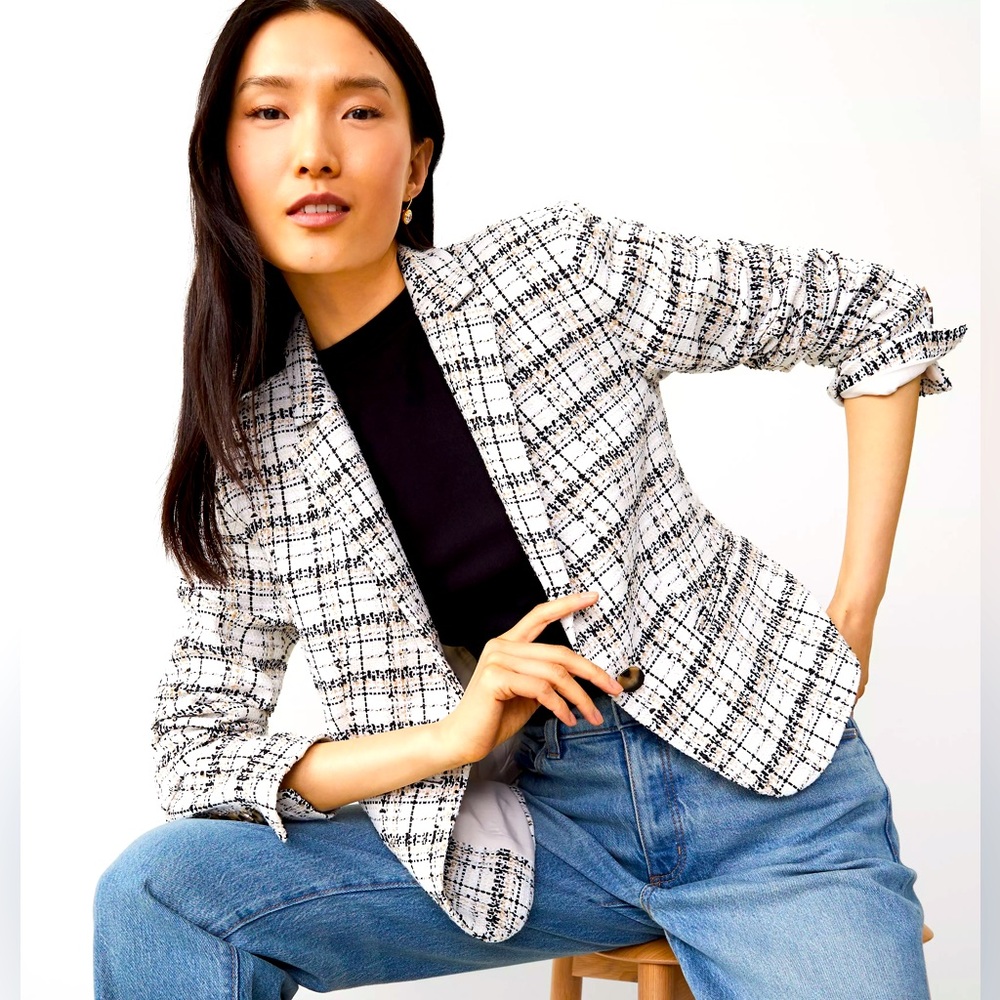 MWT Ann Taylor The Newbury Blazer in Plaid Tweed